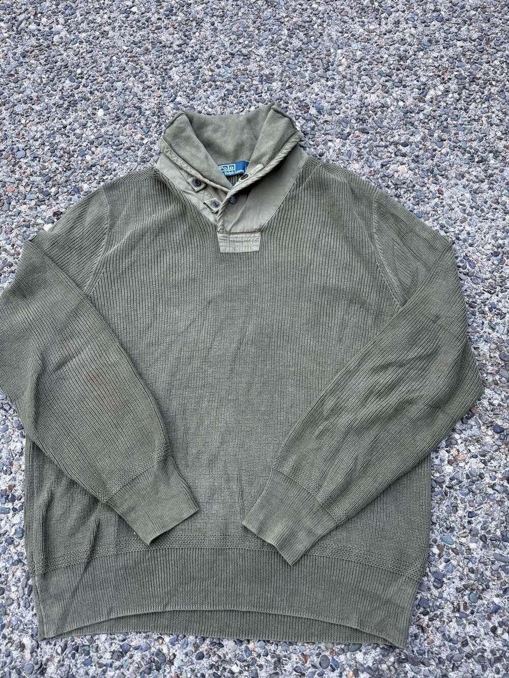 Polo Ralph Lauren Military Shawl Collar 100% Cotton Sweater Olive Green XXL